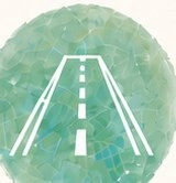 綠色水彩圓形底的道路與中央虛線圖示，代表道路設計。