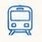 公車正面的藍色線條圖示，代表公共運輸服務。