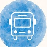 藍色水彩圓形底的公車正面圖示，代表運輸規劃。